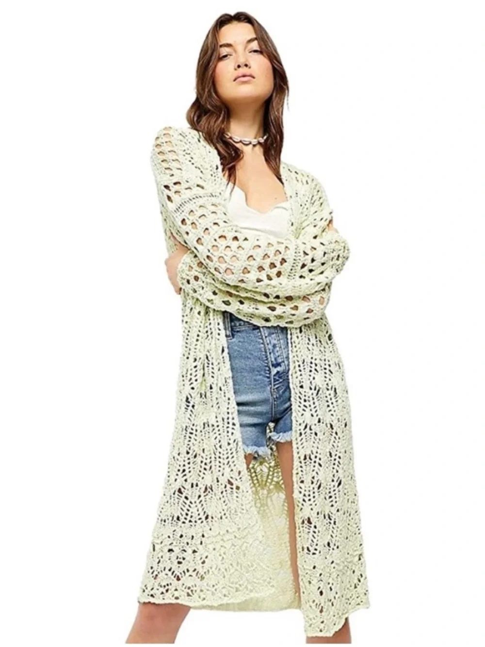 Free People Sweet Talker Crochet Cardigan Cream XS